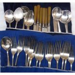 Two cloth wraps containing assorted silver plated cutlery