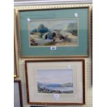 Ellen Forsaith: a gilt framed watercolour depicting fishermen on a stone bridge in a highland