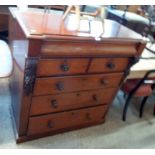 A 3' 8" Victorian mahogany chest with blind frieze drawer and flanking foliate scroll capitals