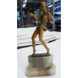 After Josef Lorenzl: a gilt spelter figure of a dancing woman, set on a marble base - left hand