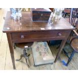 A 32" 19th Century mahogany cross banded and strung side table with long frieze drawer, set on