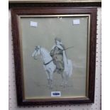 Francis Arthur Fraser: an oak framed watercolour and pencil study of an Arab on a white horse -