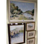 Arni Stead: framed oil on board depicting a river landscape signed and inscribed verso - sold with