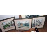 †Roisin O'Shea: three framed coloured prints depicting street scene's Kinsale