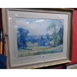 W. A. Desmond King: a parcel gilt framed watercolour depicting a view of Ampthill from Bedford -