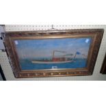 An Art Nouveau gilt framed watercolour depicting a steam launch "Sapphire" off the coast with