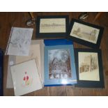 A folio containing original works and prints including San Sebastian craftsmen, various unframed