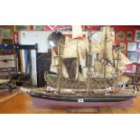 A wooden model of the tea clipper Cutty Sark - hull length 2' 8", rigging in need of restoration