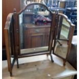 A 20th Century stained mixed wood framed triple dressing table mirror in the Queen Anne style