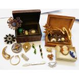 Two small boxes containing costume jewellery - sold with a shell cameo panel brooch and a silver and