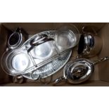 A Victorian silver plated BM three piece tea set - sold with three cut glass bowls and stand, hors