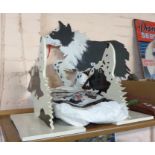 Simon Drew: hand painted fretwork exhibition props in the form of collie dogs