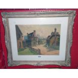 A. D. Summers: an ornate gilt framed watercolour depicting a village scene with the Foresters Arms