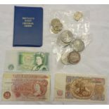 A small collection of Great British and foreign coinage and banknotes including 1949 South Africa