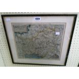 Christopher Saxon: a Hogarth framed antique hand coloured map print of Carmarthen (titled in