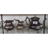 A Victorian Broadhead and Aitkin three piece silver plated tea set of pumpkin design, set on cast