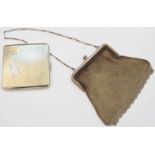 A marked 925 white metal mesh-link purse with suspender chain - sold with a silver cigarette