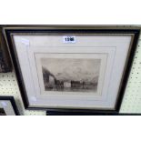 J. M. W. Turner: a Hogarth framed antique monochrome etching "Totnes"