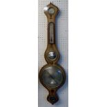 A 19th Century rosewood framed banjo barometer/thermometer with mercury works, storm dial, spirit