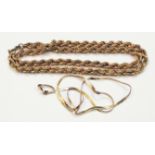 A hallmarked 9kt Italian hollow cast rope-twist neck chain and another a/f