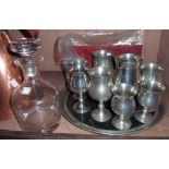 A tray of various Aquinas Locke goblets - sold with a Dartington decanter