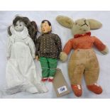 A Rag Book rabbit, Chinese doll and another - various condition