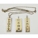 Two hallmarked silver ingot pendants and one with marked 925 Italian chain