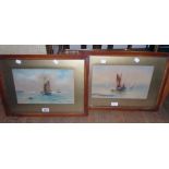 F. Weeden: a pair of gilt framed and slipped watercolours depicting sailing vessels at anchor and