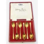 A cased set of six silver gilt coffee spoons, retailed by Fortnum & Mason - Sheffield 1899