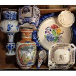 A box of collectable ceramics including Delft, Quimper, Royal Worcester, etc.
