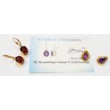Two pairs of marked 9ct. garnet and amethyst ear-rings, one pair with certificate