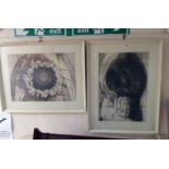 Allin Braund: two framed monochrome etchings, one entitled "Dark Poppy" - signed, dated 1970 and