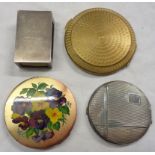 Three ladies compacts and a matchbox holder