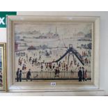 †L. S. Lowry: a painted wood framed coloured print on board entitled "Children's Playground" -