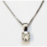 An import marked 950 (platinum) diamond solitaire pendant on similarly marked chain - 0.25ct.