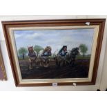 A. W. Arnold: a 20th Century oil on canvas depicting a ploughing team - signed
