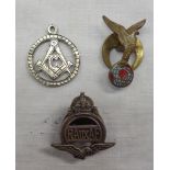A Royal Auxiliary Air Force buttonhole badge, a Royal Air Force Association enamelled lapel badge,