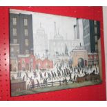 †L. S. Lowry: a print on canvas "Coming Home from the Mill" with presentation label verso