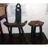 A Gothic style stained wood spinning chair with pierced decoration and simple turned legs - sold