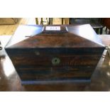 A 9" 19th Century rosewood sarcophagus shaped single compartment tea caddy with internal lid and