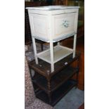 An oak barley twist two tier tea trolley - sold with a small decorative painted cabinet