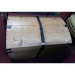 A 3' 2" 19th Century waxed pine and iron bound dome top travelling trunk with original latch and
