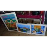 Three framed modern acrylic paintings comprising an abstract signed Sussanah and dated 11/10/83, a