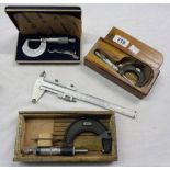 Two wooden cased Moore & Wright micrometers - sold with Japanese Mitutoyo similar