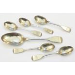 A set of four Victorian silver fiddle pattern teaspoons, another and a table spoon - various