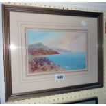 Herbert William Hicks: a gilt framed gouache depicting a view of the coast near Budleigh Salterton -