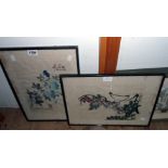 Two ebonised framed 20th Century Chinese watercolours - signed and with seals