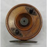 A vintage wooden centre pin fly fishing reel - stamped Made in England