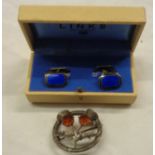 A boxed pair of Links of London cuff-links and a marked Sterling Silver Scottish brooch