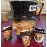 A Royal Doulton John Peel character jug and three miniature examples